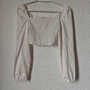 DIVIDED puffy Sleeve Smocked Crop Top